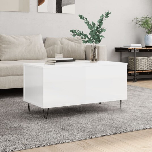 Salongbord høyglans hvit 90x44,5x45 cm konstruert tre 8721012112858
