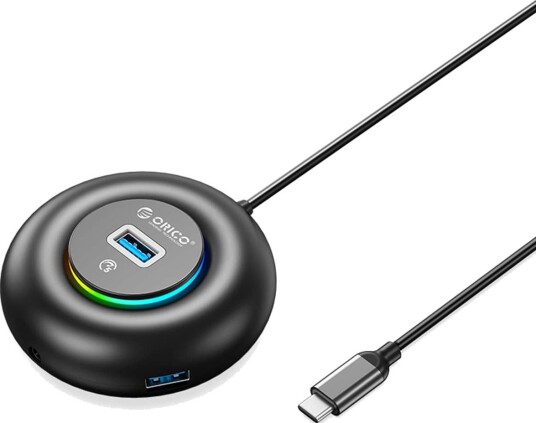 Orico YXR4-C3 RGB USB-hub med 4x USB-A 3.0 og Lyd-/Mikrofonport 1,8m Svart