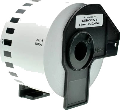 TB DKN55224 Etikettrull Uten Lim Løpende Lengde Sort på Hvit 54mm (30m) erstatter Brother DK-N55224