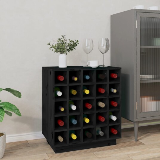 vidaXL Vinhylle svart 55,5x34x61 cm heltre furu