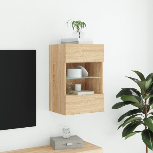 vidaXL Vegghengt TV-benk med LED sonoma eik 40x30x60,5 cm 8721012256668