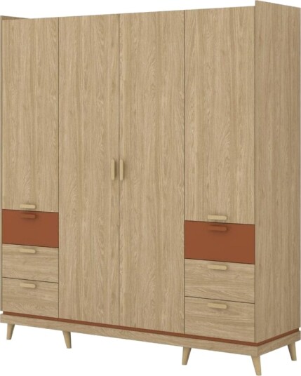 Garderobe Skandi 4 dører med 6 skuffer - Oljet Eik