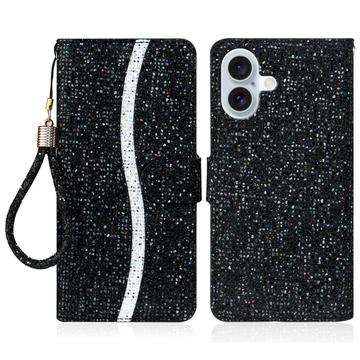 iPhone 16 Stilig lommeboketui med glitter   Svart