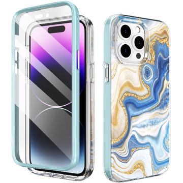 iPhone 14 Pro Max Ahastyle WE13 Hybriddeksel med 360 Beskyttelse blå marmor