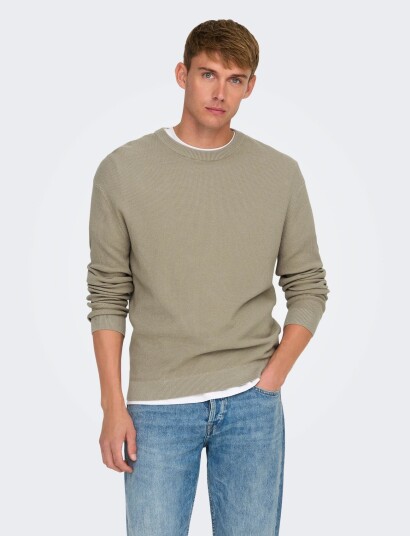 ONLY & SONS Onstony Rlx 12 Ls Waffle Crew Knit Noos Green S