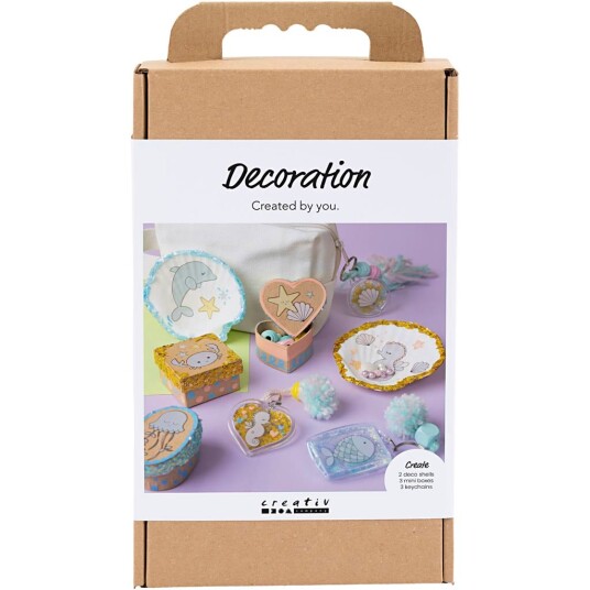 Craft Kit Decoration Boxes shells key rings pastel colours 977847