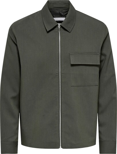 ONLY & SONS Onswill Reg 0292 Zip Overshirt Frml Noos   Khaki green   M