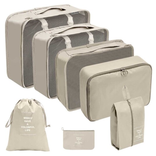 Reisearrangør Pakkekuber til koffert 7 stk Veskeinnlegg Beige Reisearrangør Pakkekuber til koffert 7 stk Veskeinnlegg Beige