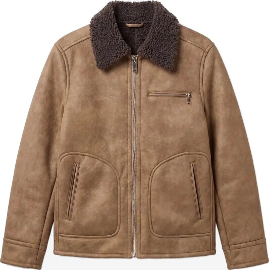 Calvin Klein Jeans Faux Shearling Aviator Jacket BROWN LEATHER WITH GREY SHEARLING XS