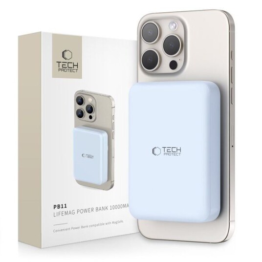 Tech-Protect Trådløs MagSafe Powerbank 10000 mAh med USB-C - Blå