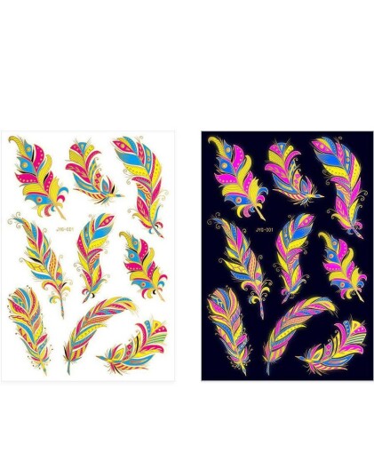 Ark med Forskjellige Fluorescerende Gullfolierte Tatoveringer av Fjær Gold UV Fake Tattoo