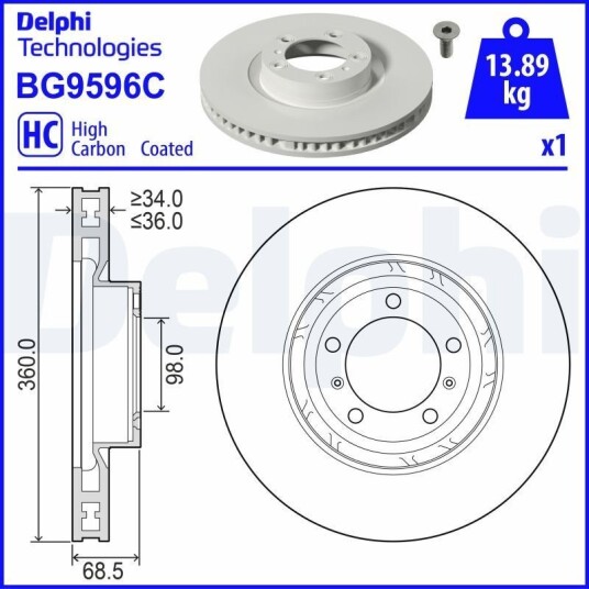 Bremseskive DELPHI BG9596C Bremseskive DELPHI BG9596C