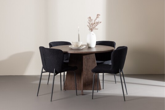 Venture Home Bootcut Spisegruppe 110 cm Rund med 4 Modesto stoler Mocca/Svart