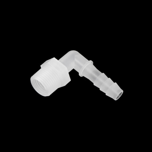 Slangenippel-albue 90°,3/8" NPT til 10mm PP, semi-transparent Brewtools