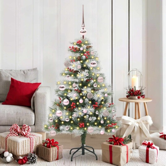 vidaXL Kunstig juletre Grønn og hvit 150 cm PVC og Metall og Plast