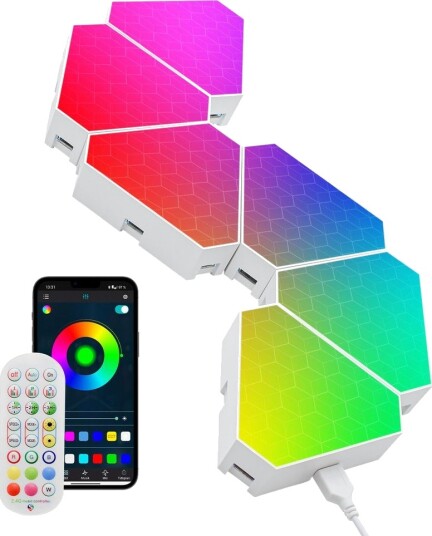 Ledlife 10 stk. Hexagon Tri Panels Vegglys RGBIC fjernkontroll app styring Ledlife 10 stk. Hexagon Tri Panels Vegglys RGBIC fjernkontroll app styring