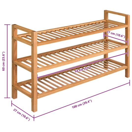 vidaXL Skostativ med 3 hyller 100x27x60 cm heltre eik vidaXL Skostativ med 3 hyller 100x27x60 cm heltre eik
