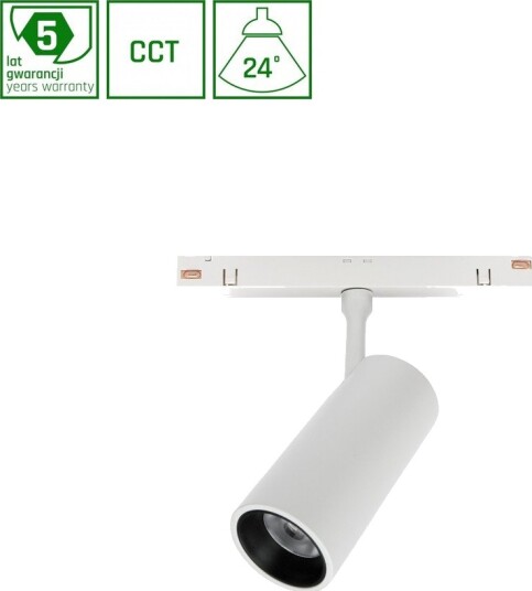 10W Shift Spot M skinnespot til 48V   24° RA90 CCT 5 års garanti 48V DC   Dimbar : Ikke dimbar Kulør : CCT Varm til Kald Hvit