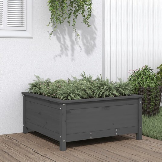 Hageplantekasse grå 82,5x82,5x39 cm heltre furu