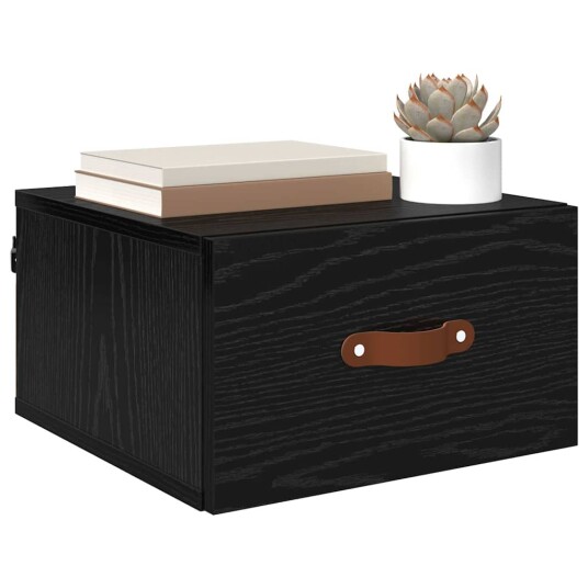 Vegghengt nattbord Svart Eik 35 x 35 x 20 cm Konstruert tre