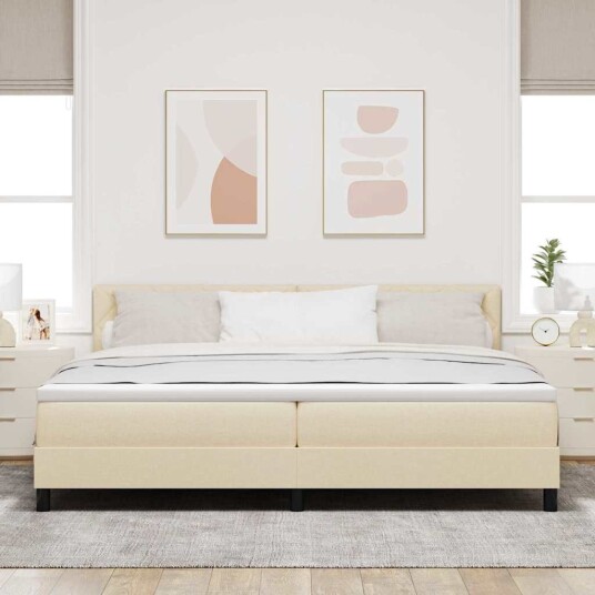  Box Spring Seng med Madrass Krem 200x200 cm Stoff