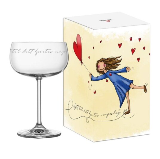 Lykketegning Hjertes ving champagneglass