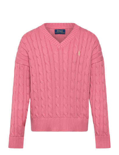 Ralph Lauren Kids Cable Knit Cotton V Neck Sweater Pink 154 158