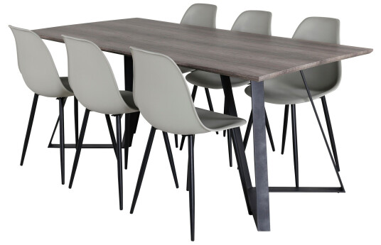 Venture Home Marina Spisegruppe 180 cm Rektangulær med 6 Polar Stoler Sort