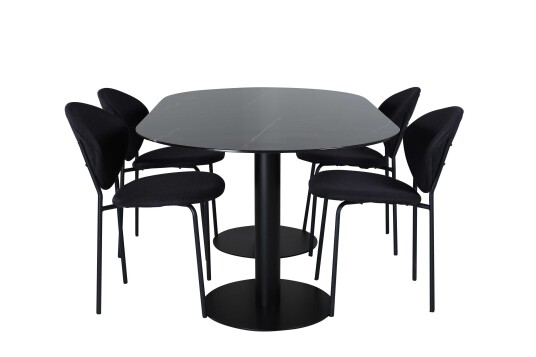 Venture Design Pillan & Vault spisegruppe Svart/svart 4 stoler & bord 180 x 100 cm