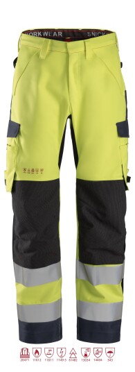 Snickers Workwear 6563 ProtecWork Skallbukse varsel, gul/marineblå 56, Klær