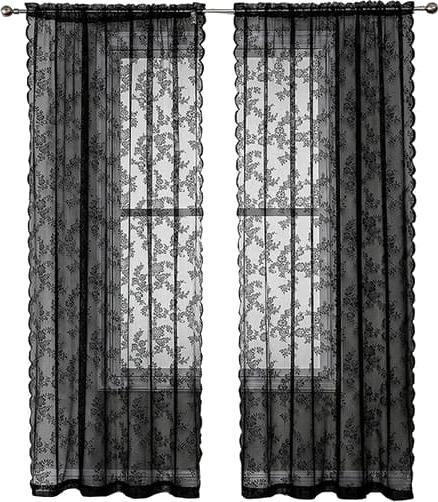 Svarte blondeforheng 2 stk Svart 100 x 200 cm Svart