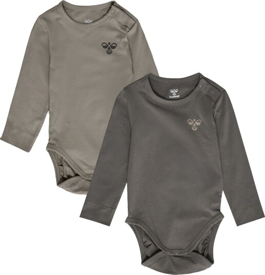 Hummel Body I/e   hmlMini   2 pack   Dark Måkegrå/Vintage Khaki   Hummel   74   Langermet Body Beige Brun