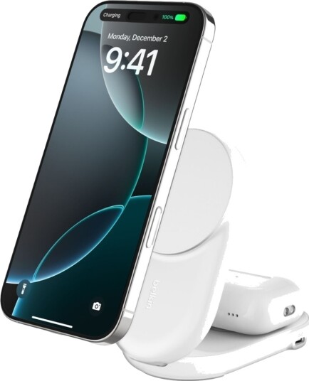 Belkin 25W Qi2 Magnetisk 2-i-1 Trådløs Lader Hvit