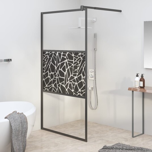 Dusjvegg 115x195 cm ESG-glass med steindesign svart