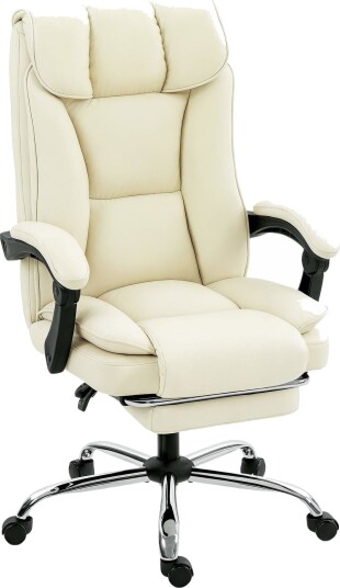 Ergonomisk kontorstol med fotstøtte kunstskinn beige/svart