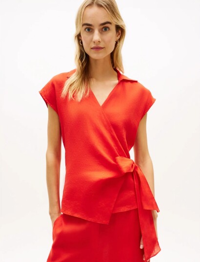 Tommy Hilfiger Linen Knot Ns Top Red 44 Tommy Hilfiger Linen Knot Ns Top Red 44