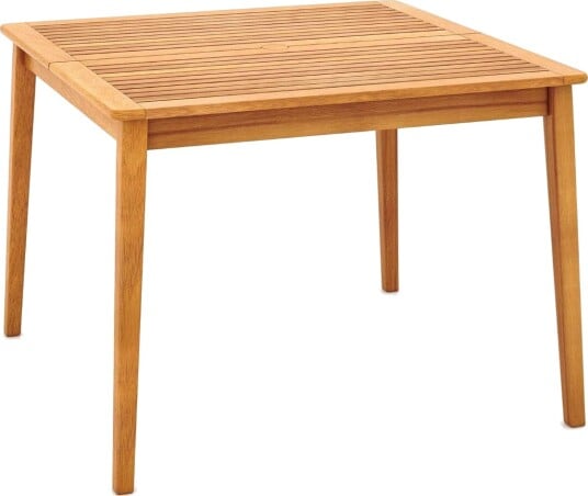 Firkantet terrassebord i akasietre med hull for parasoll