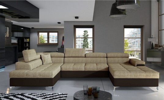 Seksjon Eltap Eduardo 337x205x88 cm Berlin 03 Soft 66 Beige Mørkebrun Venstre