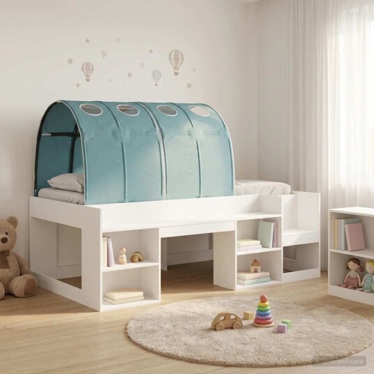 Sengestamme med tunnel 3 pcs Hvit og lyseblå Konstruert tre Sengestamme med tunnel 3 pcs Hvit og lyseblå Konstruert tre