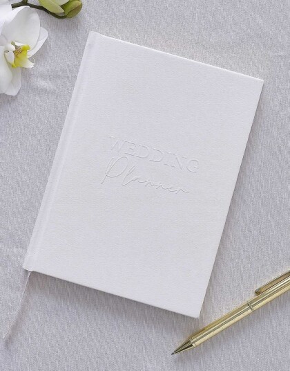 Hvit Bryllupsplanlegger med "Wedding Planner" i Preget Tekst 49 Sider 22x15 cMordern Luxe