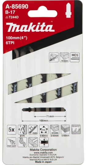 Makita B17 Stikksagblad for tre - 70mm, HCS - 6T