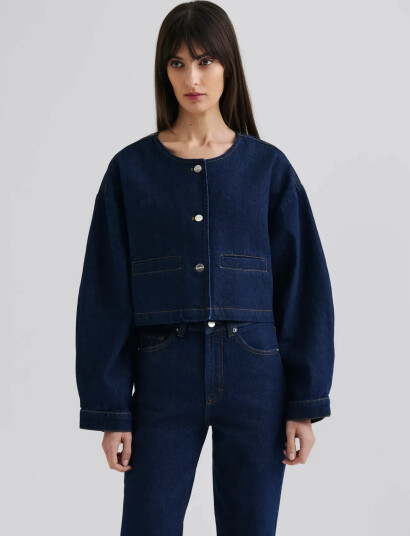 Malina Elowen Cropped Denim Jacket - Navy - 38 Malina Elowen Cropped Denim Jacket - Navy - 38