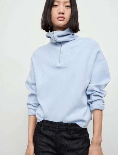 Mango Turtleneck Sweater With Zip   Blue   S
