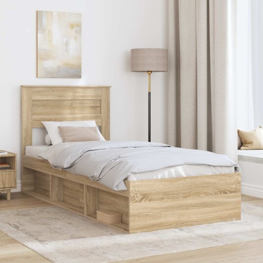 Sengestamme med madrass Sonoma eik 90 x 200 cm Massiv furu