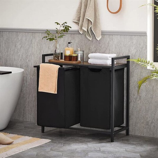 Klesvaskkurv med 2 uttrekkbare og avtakbare skittentøyposer 2x46L - Svart Klesvaskkurv med 2 uttrekkbare og avtakbare skittentøyposer 2x46L - Svart
