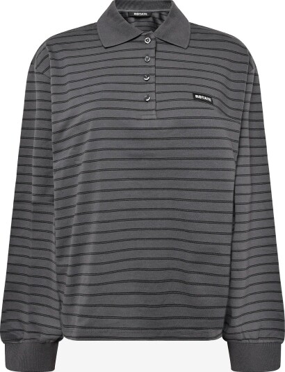 ROTATE Pique Longsleeve Polo GRAY PINSTRIPE COMB. XL