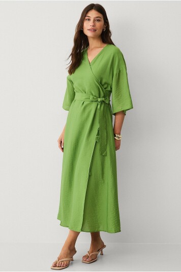 Selected Femme Omslagskjole slfVilmi 3/4 Ankle Wrap Dress Grønn