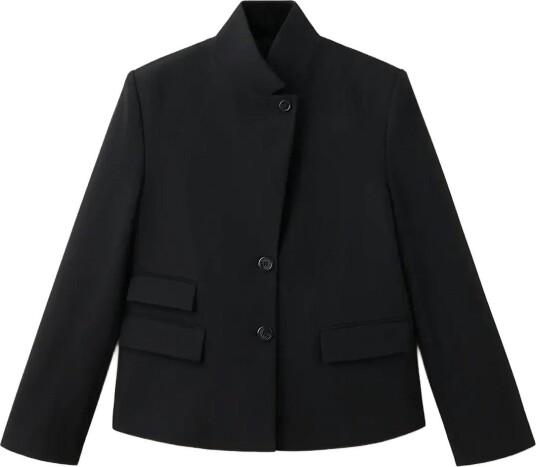 Mango Straight Cut Blazer With A Stand Up Collar   BLACK   XS
