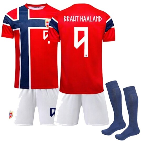 2026 World Cup Norge Herrelandslag Hjemmedrakt for Barn+Shorts+Sokker Nr. 9 Haaland Trykt