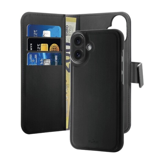 Puro 2-i-1 Flipdeksel for iPhone 16 Plus med MagSafe - Svart